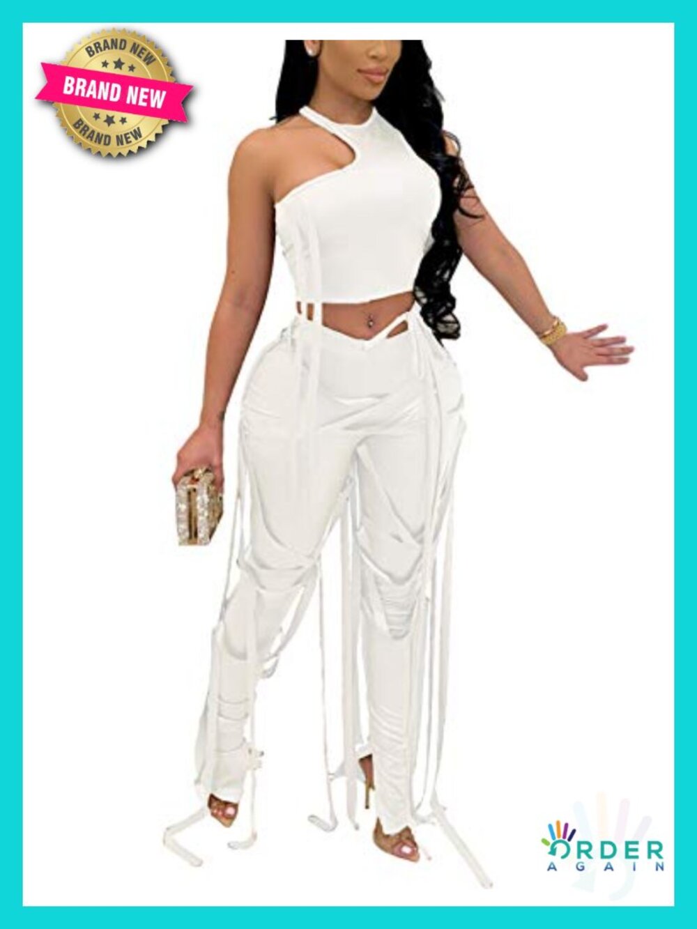 Sexy 2 Piece Outfits Sleeveless Crop Top Bodycon Split Pants Set